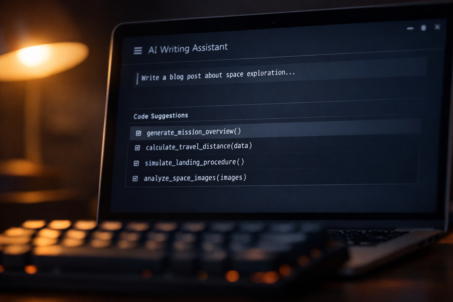 A laptop displaying an AI writing assistant interface used to speed up drafting and editing work.